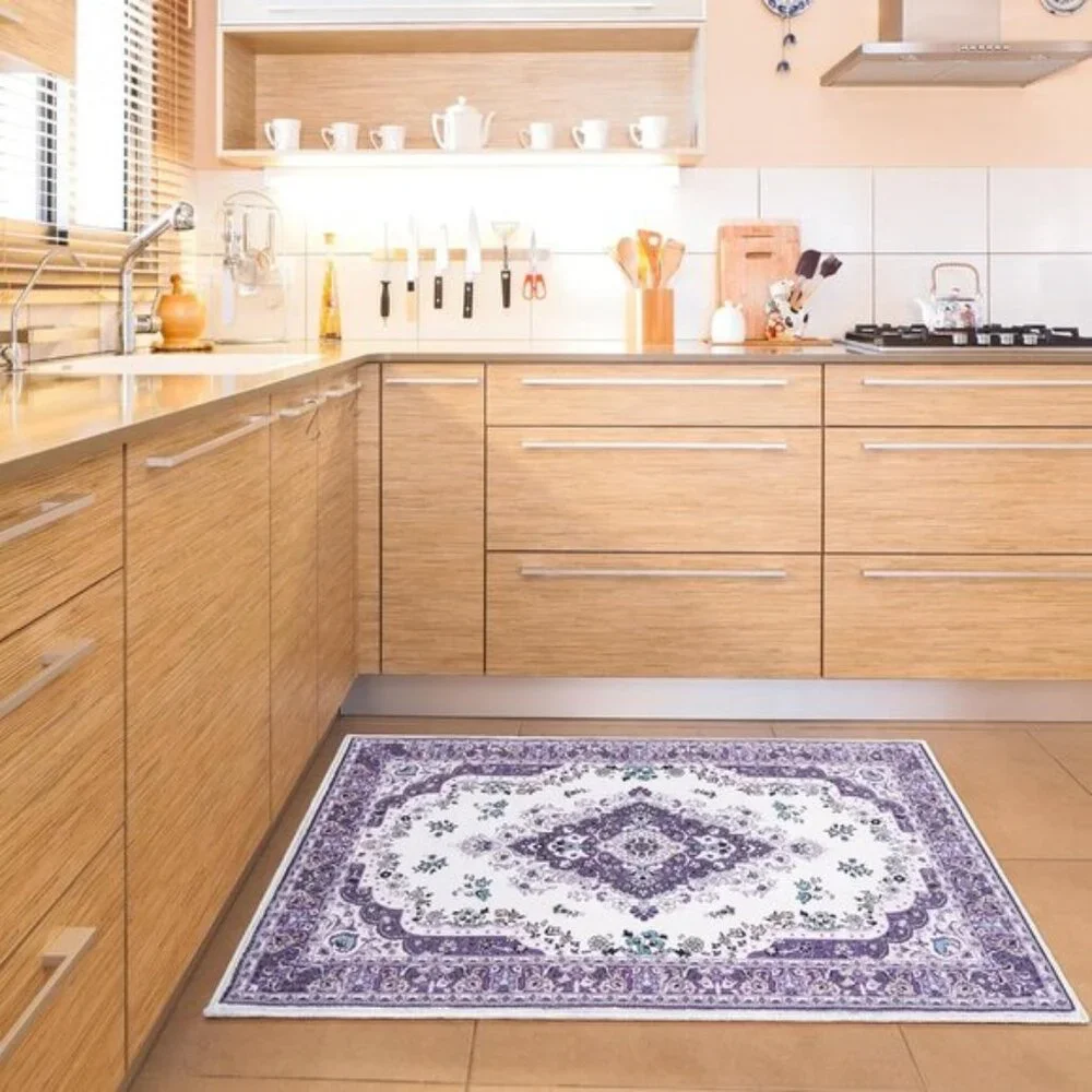 2x3 Purple Floral Rug, Washable Non-Slip Low Pile Vintage Carpet for Entryway